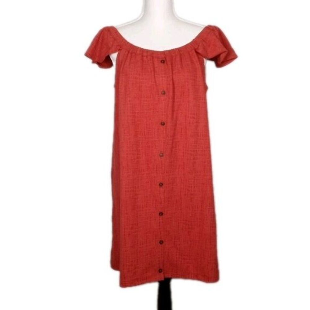 Madewell Mini Dress‎ Sz L Off the Shoulder Orange Textured Boho Beach Minimalist